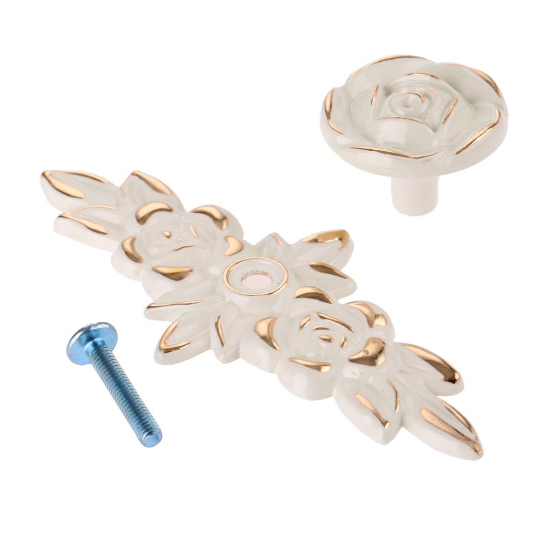 Joyindecor Antique Euro Rose Cabinet Knobs with Backplate, Vintage Kitchen Zinc Alloy Flower Drawer Pull Handles for Dresser Vanity Nightstand Cupboard Wardrobe, 4 Pack (Golden Edge) - Image 4